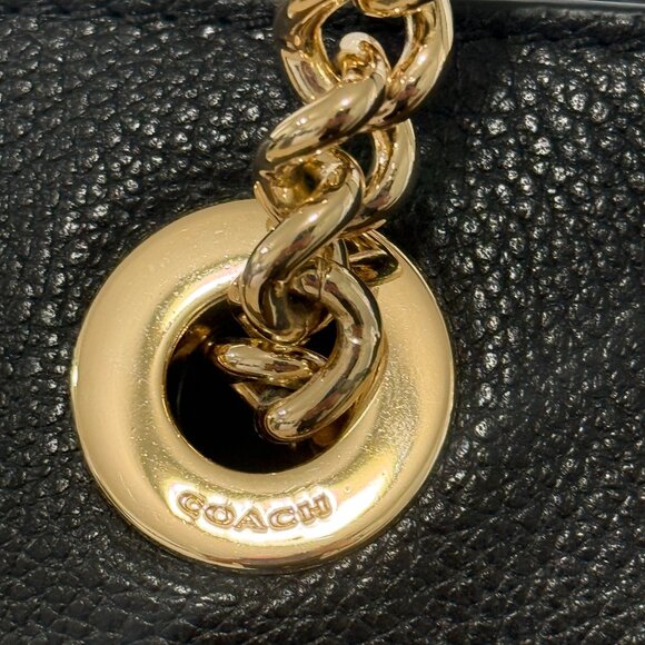 COACH TURNLOCK CHAIN TOTE Black Pebbled Leather Shoulder Bag Work Travel Casual - Picture 7 of 16